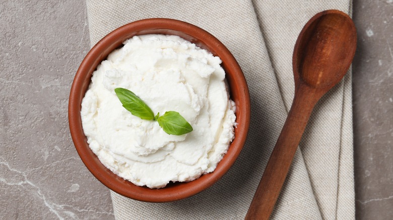 Bowl of ricotta cheese