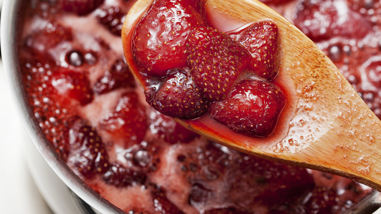 cooking frozen fruit in a pot