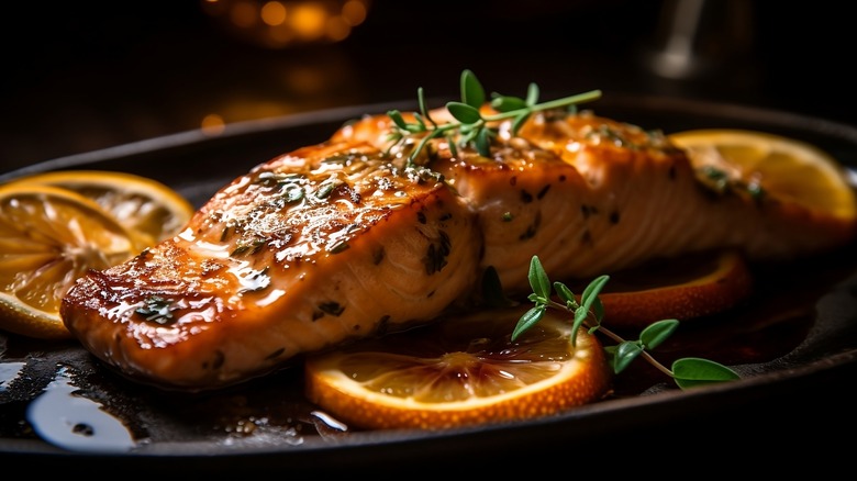 Plated and glazed salmon