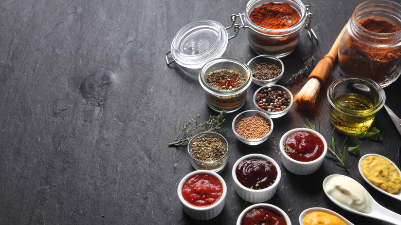 assorted spices and sauces for cooking