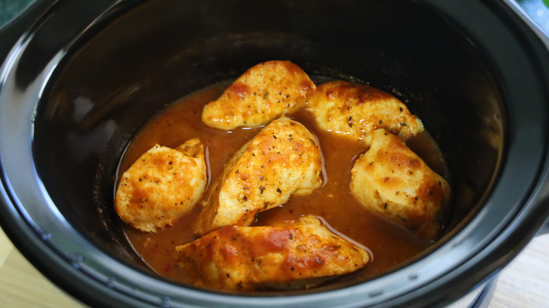 Seared chicken in slow cooker