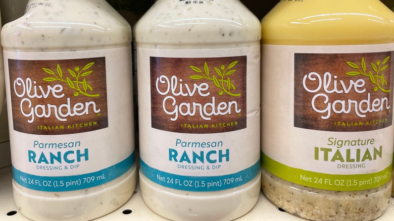 Olive Garden dressings on shelf