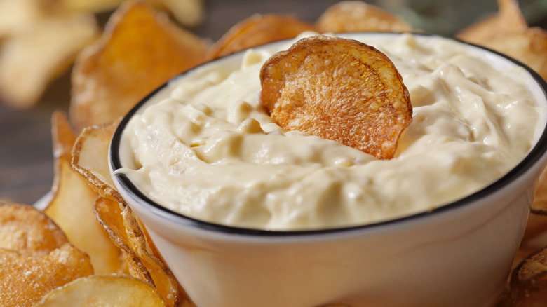 Onion dip with kettle chips