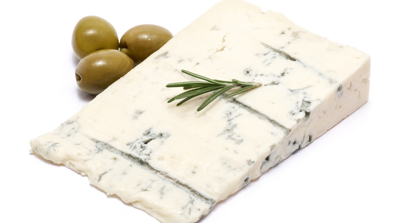 green olives and blue cheese wedge