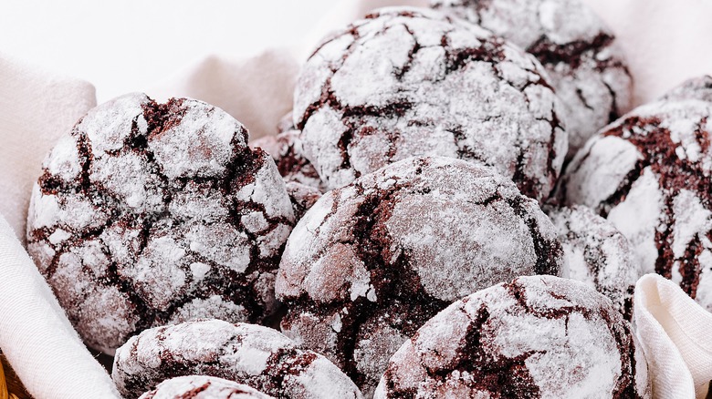 Basket of chocolate crinkle cookies