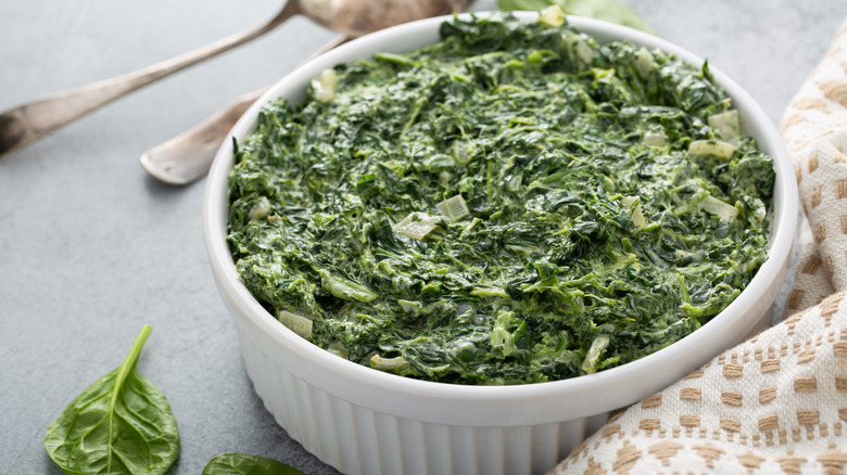 Creamed spinach in a ramekin