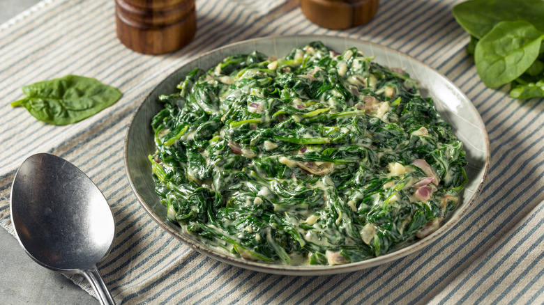 Creamed spinach in a bowl