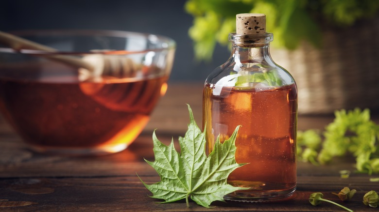 Maple syrup in corked bottle