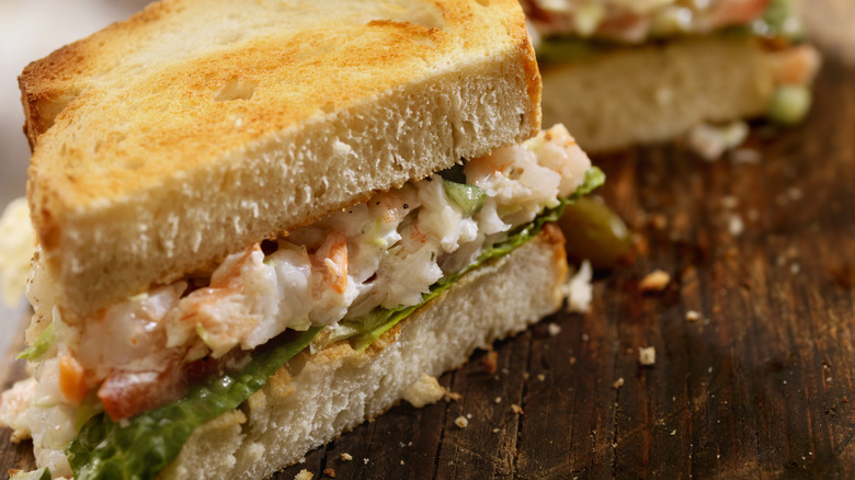 Toasted seafood salad sandwich