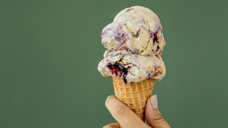 Peanut butter and jelly ice cream cone