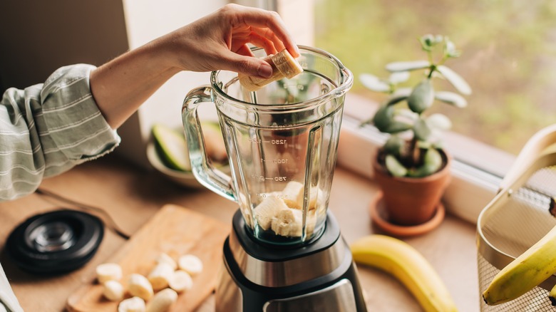 Banana slices going in blender