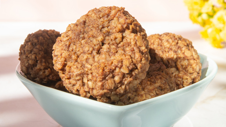 Stack of oatmeal cookies.