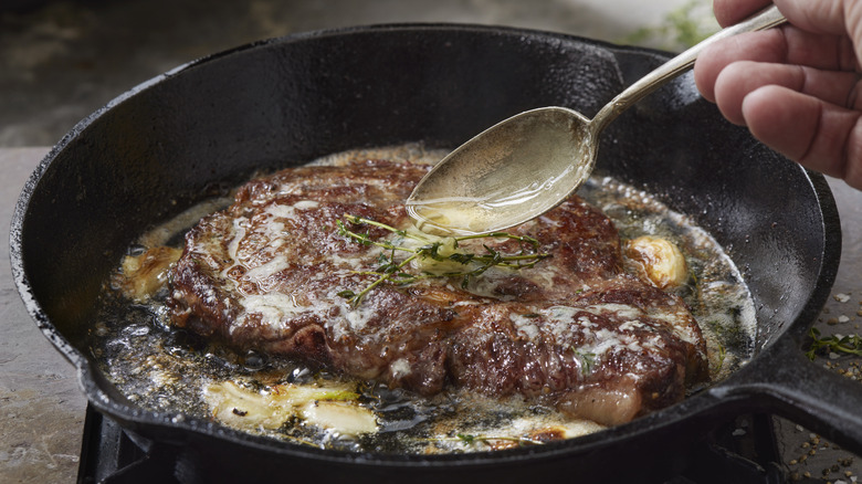 steak in pan