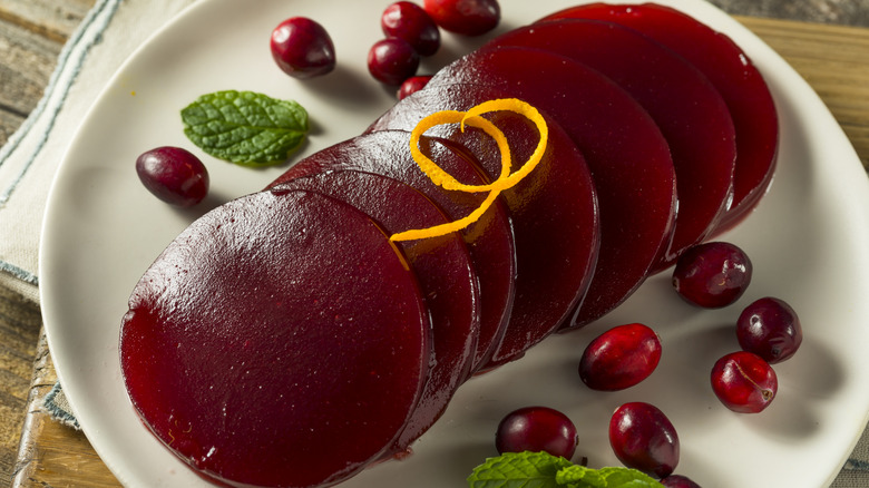 canned cranberry sauce sliced with orange peels