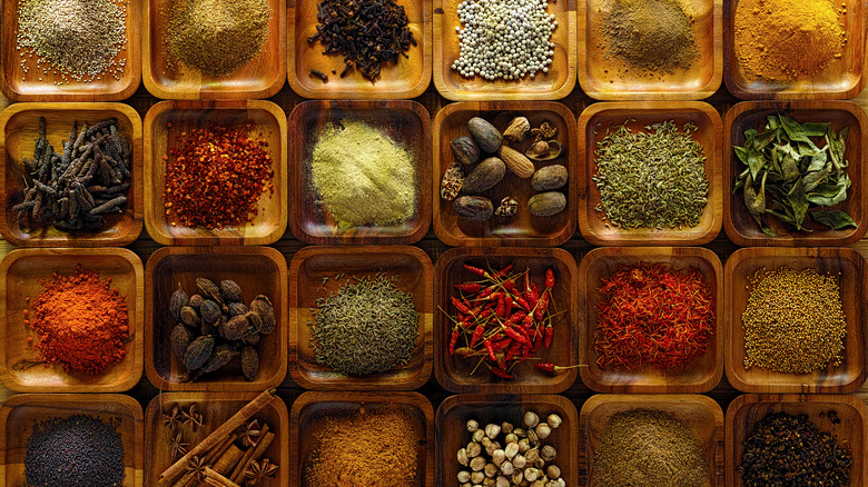 A large variety of spices on display