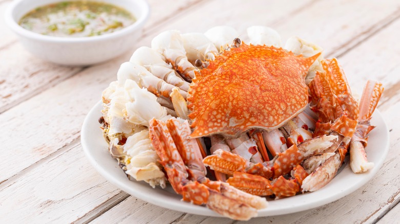 Steamed crab on table