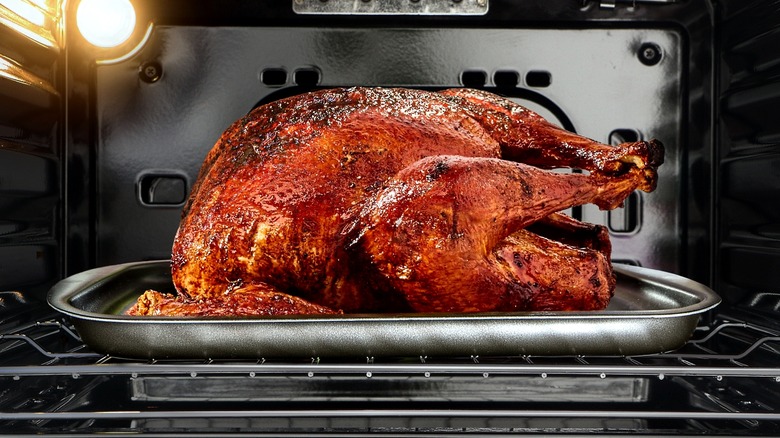 roasted turkey in the oven