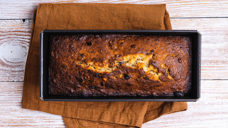 banana bread in loaf pan