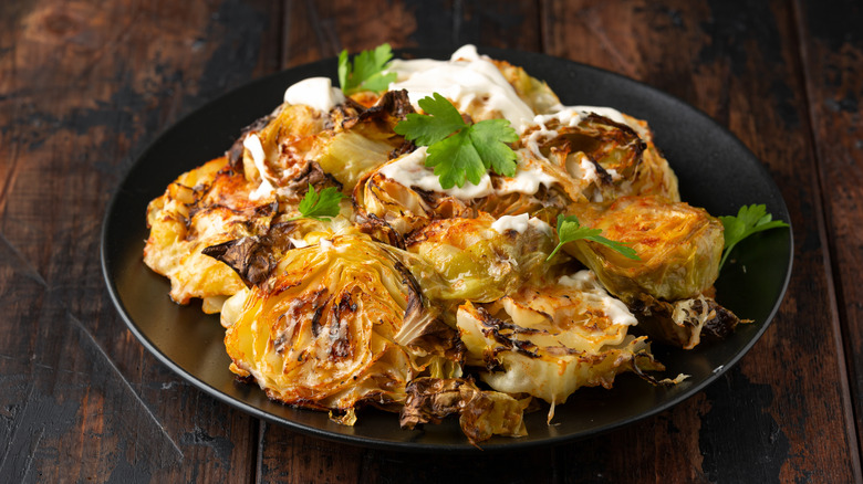 Cooked cabbage with toppings