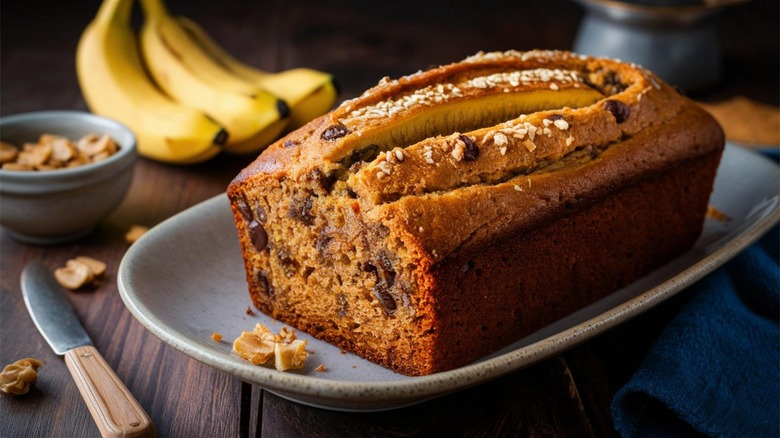 banana bread on platter