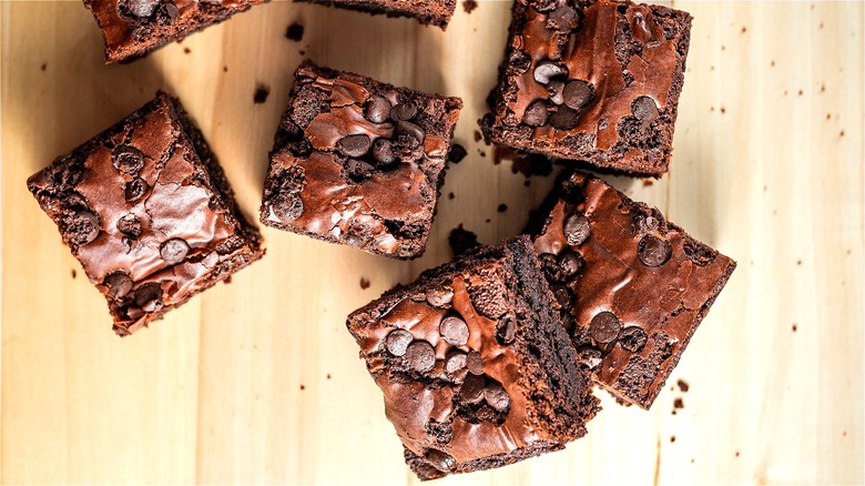 Cut brownies with chocolate chips 