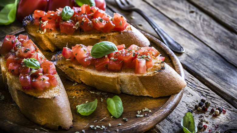 Bruschetta on a serving platter