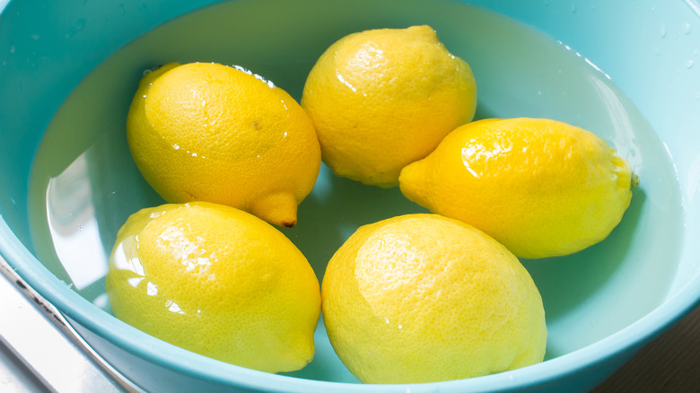 Lemons in water bowl