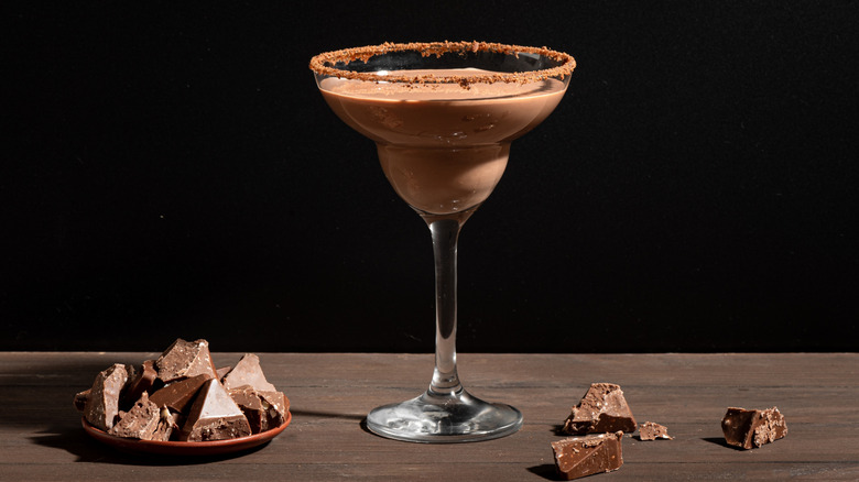 A chocolate cocktail in a margarita glass