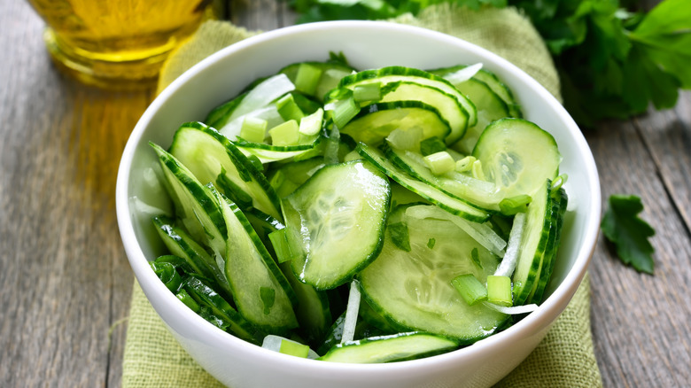 Cucumber salad in bowl