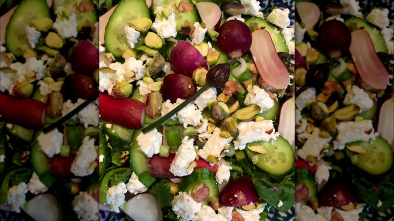 Cucumber-pistachio salad with feta and veggies