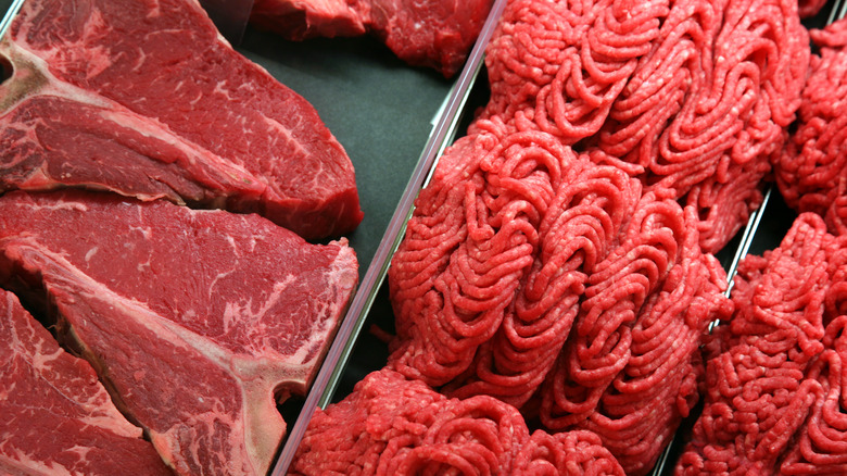 raw steak and hamburger meat