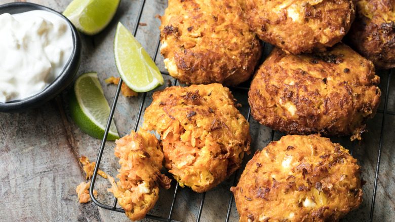 potato fritters on wire rack