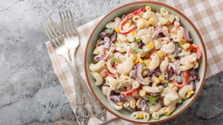 Homemade macaroni salad in bowl