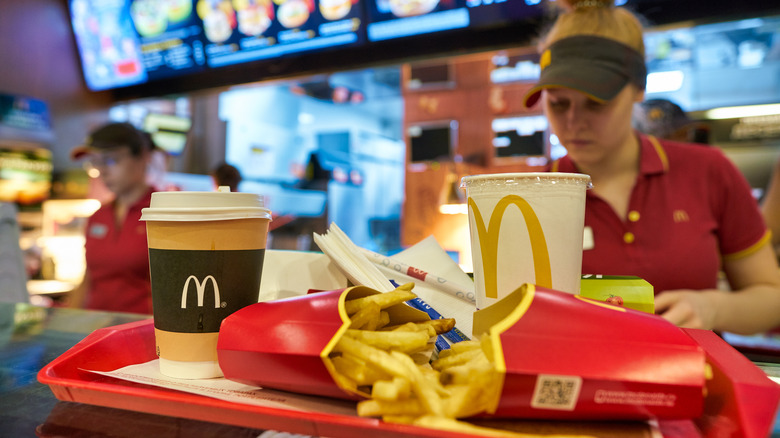 McDonald's staff working behind counter