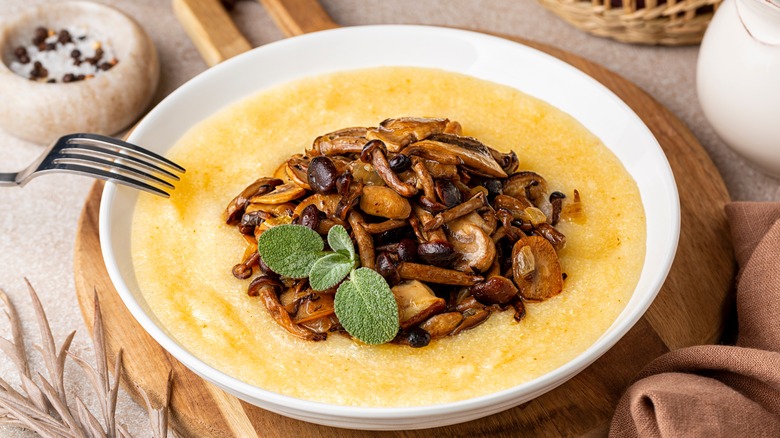 Creamy polenta with mushrooms and sage