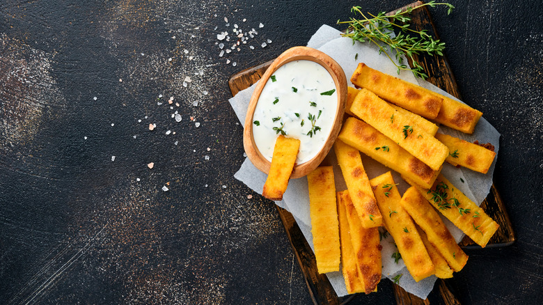 Polenta fries with rosemary and dipping sauce 