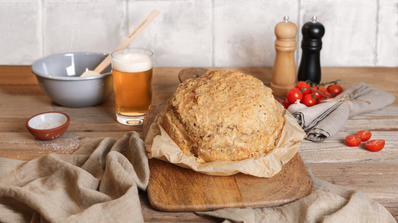 Beer bread on a kitchen countertop