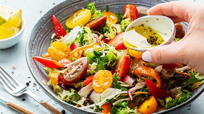 Salad in a bowl with dressing