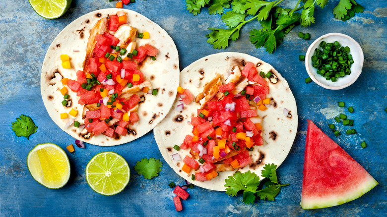 watermelon salsa on tortillas