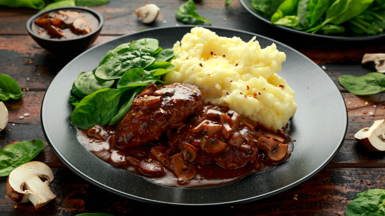 salisbury steak meal on plate