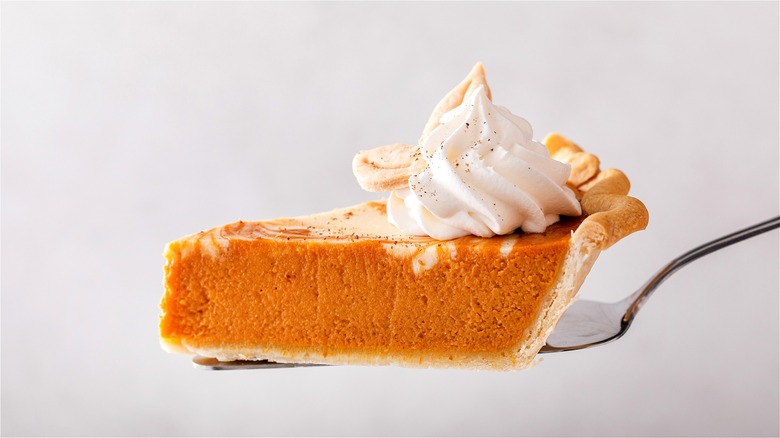 Pumpkin pie slice with cream cheese