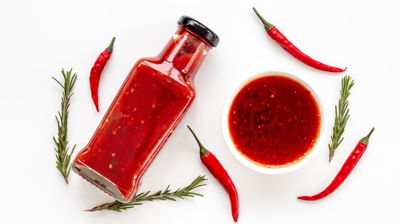 Hot sauce and peppers