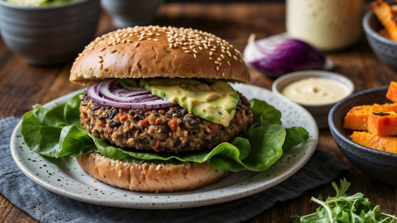 veggie burger on cutting board