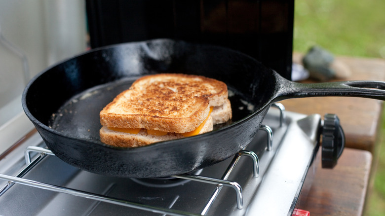 grilled cheese sandwich in a pan