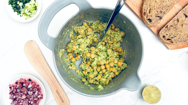 chickpeas and avocado in bowl