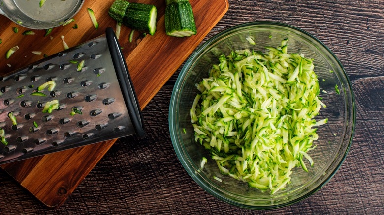 Shredded zucchini in a bowl